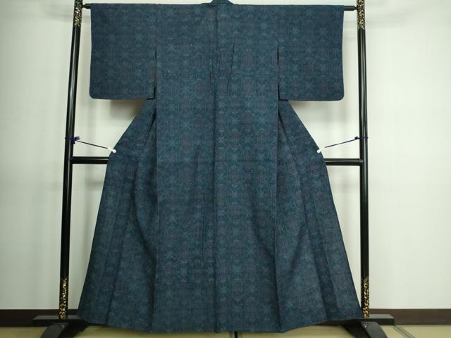 平和屋着物▽上質な紬　単衣　花唐草文　正絹　逸品　DAAV9638sf 平和屋着物▽上質な紬 単衣 花唐草文 正絹 逸品 DAAV9638sf