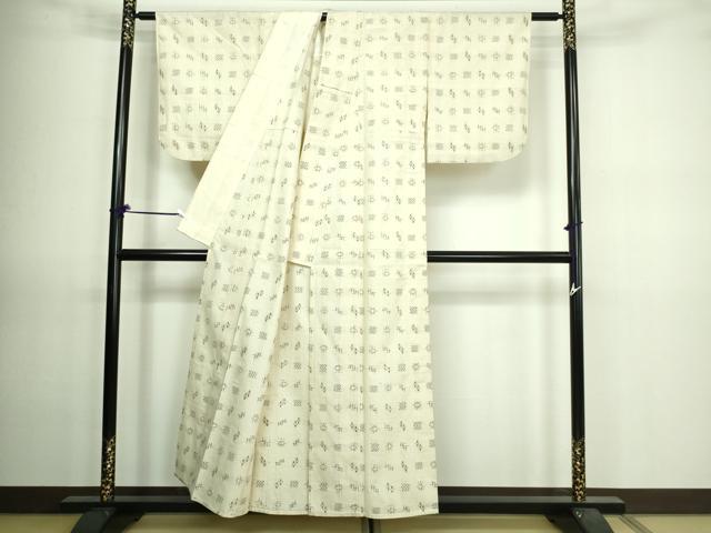 平和屋着物▽上質な紬 単衣 吉祥文 正絹 逸品 DAAV9652sf