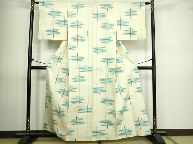 平和屋着物▽上質な紬　単衣　飛鳥文　正絹　逸品　DAAV9662sf 平和屋着物▽上質な小紋 単衣 型染め 風景花文 鬼しぼ縮緬 やまと誂製