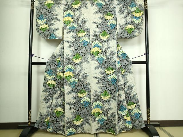 平和屋着物▽上質な小紋　単衣　紫陽花　金彩　正絹　逸品　DAAV9663sf 平和屋着物▽上質な小紋 単衣 紫陽花 金彩 正絹 逸品 DAAV9663sf
