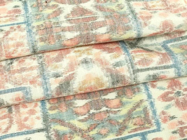 平和屋着物▽上質な紬　単衣　吉祥花文　正絹　逸品　DAAV9664sf