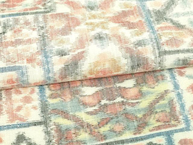 平和屋着物▽上質な紬 単衣 吉祥花文 正絹 逸品 DAAV9664sf