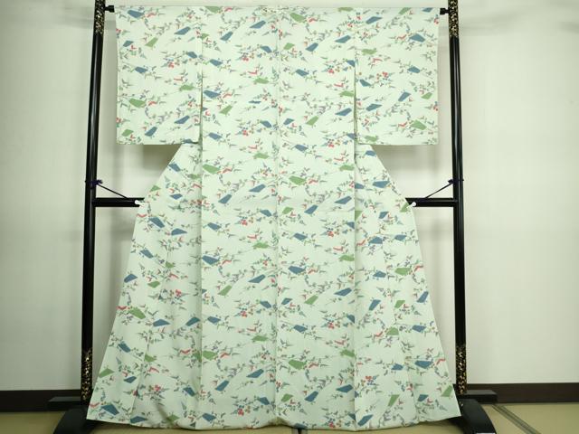 平和屋着物▽上質な小紋 単衣 枝花文 正絹 逸品 DAAV9668sf