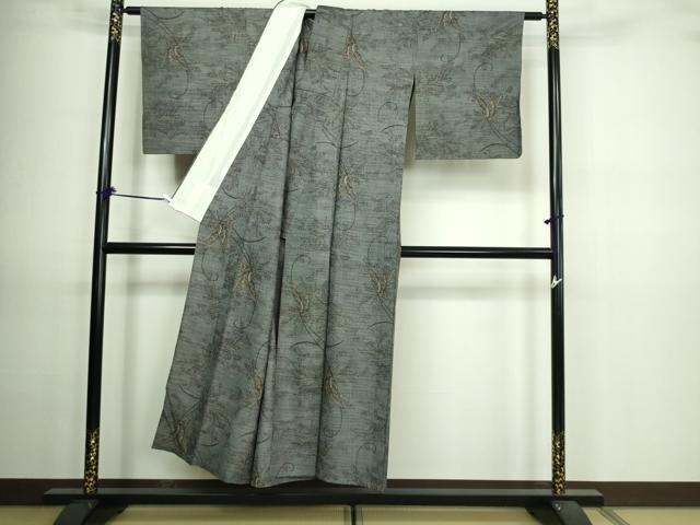 平和屋着物▽上質な紬 単衣 舞蝶文 正絹 逸品 DAAV9673sf