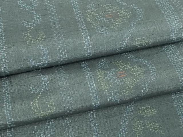 ★着物10★ 1円 逸品!! 正絹 訪問着 紬 花唐草 裂取 絵皿 袷 身丈165cm 裄67.5cm [同梱可] ☆☆☆☆☆ 訪問着 身丈166cm 裄丈66cm M 袷 枝花 霞 金糸 金彩 灰色 正絹