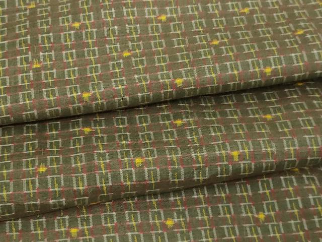 平和屋着物▽上質な紬　単衣　格子　正絹　逸品　DAAV9707sf