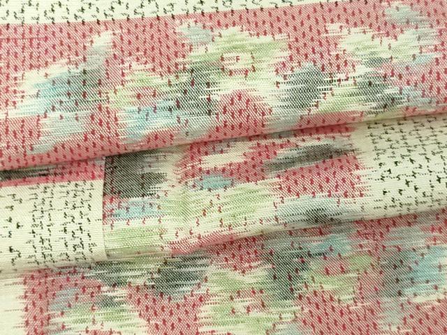 平和屋着物▽上質な紬　単衣　草花文　正絹　逸品　DAAV9763sf