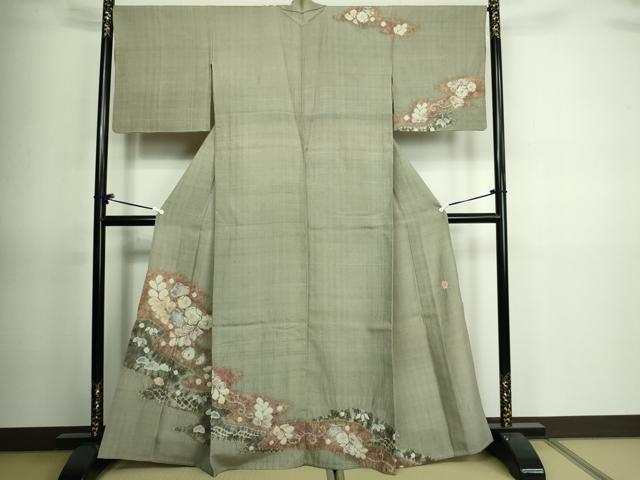 平和屋着物▽十日町　名門　滝泰謹製　訪問着　単衣　紬地　絞り　辻が花　正絹　逸品　DAAV9773sf