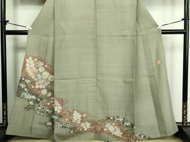 平和屋着物▽十日町　名門　滝泰謹製　訪問着　単衣　紬地　絞り　辻が花　正絹　逸品　DAAV9773sf 平和屋着物▽十日町 名門 滝泰謹製 訪問着 単衣 紬地 絞り 辻が花 正絹