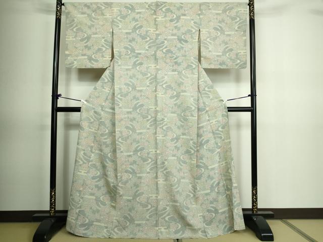 平和屋着物▽本塩沢　単衣　草花文　正絹　逸品　DAAV9850sf 平和屋着物▽本塩沢 単衣 草花文 正絹 逸品 DAAV9850sf