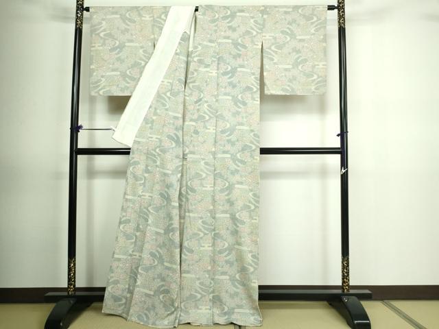 平和屋着物▽本塩沢 単衣 草花文 正絹 逸品 DAAV9850sf