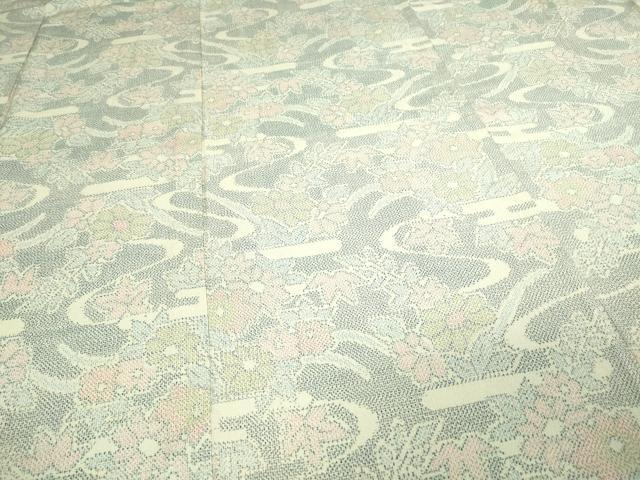 平和屋着物▽本塩沢　単衣　草花文　正絹　逸品　DAAV9850sf