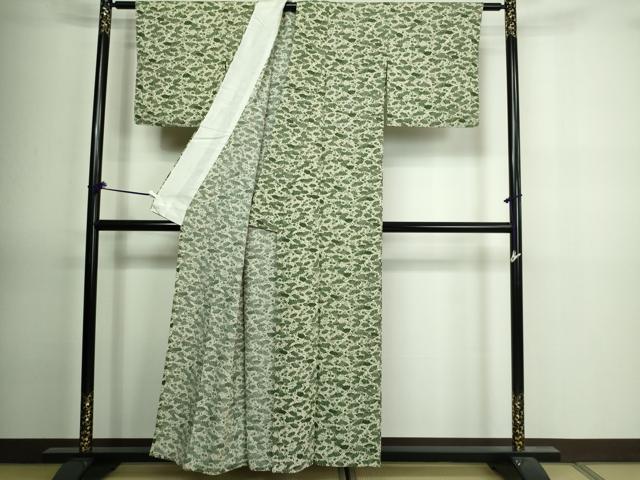 平和屋着物▽上質な紬　単衣　舞扇花文　鬼しぼ縮緬　正絹　逸品　DAAV9855sf 平和屋着物▽上質な紬 単衣 舞扇花文 鬼しぼ縮緬 正絹