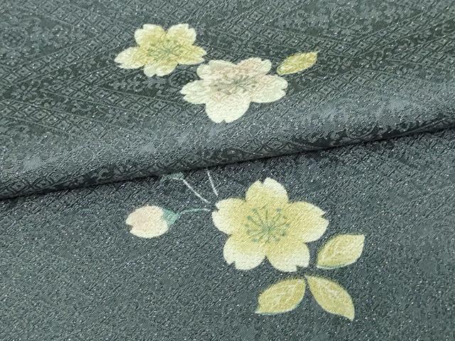 平和屋着物▽上質な小紋 単衣 舞桜文 金通し地 正絹