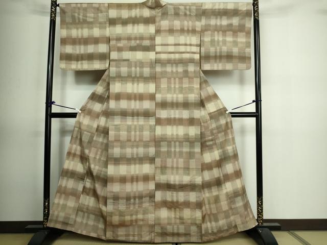 平和屋着物▽上質な紬　単衣　花織　間道　正絹　逸品　DAAV9869sf_1