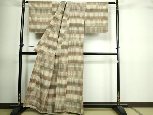 平和屋着物▽上質な紬　単衣　花織　間道　正絹　逸品　DAAV9869sf_2