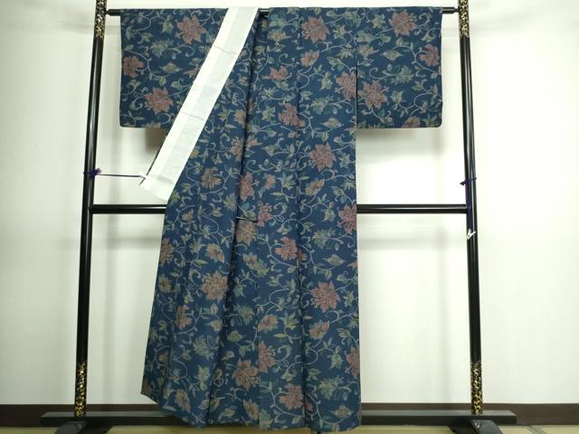 平和屋着物▽上質な紬 単衣 更紗花文 正絹 逸品 DAAV9874sf