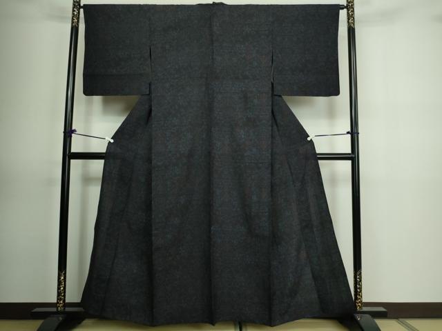 平和屋着物▽結城縮　単衣　洋花文　正絹　逸品　DAAV9876sf 平和屋着物▽結城縮 単衣 洋花文 正絹 逸品 DAAV9876sf