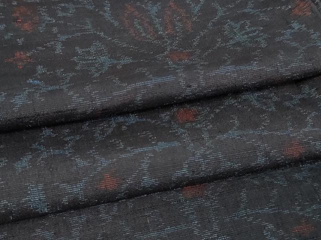 平和屋着物▽結城縮　単衣　洋花文　正絹　逸品　DAAV9876sf