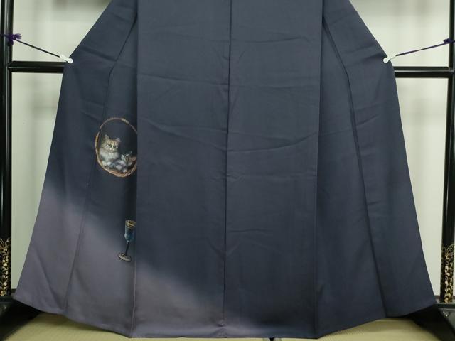 平和屋着物▽訪問着　単衣　手描き　猫　グラス　暈し染め　金彩　正絹　逸品　DAAV9954sf 平和屋着物▽訪問着 単衣 手描き 猫 グラス 暈し染め 金彩 正絹