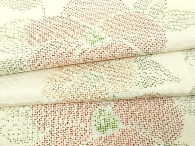 平和屋着物▽上質な紬 　単衣　草花文 　正絹　逸品　未使用　DAAV9975sf