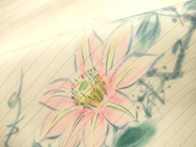 平和屋着物＊夏物 九寸開き名古屋帯 作家物 手描き 刺繍 草花文