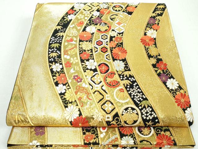 平和屋着物◎六通柄袋帯 唐織 吉祥花丸文 金糸 正絹 逸品 DAAW1086qa