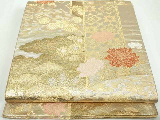 平和屋着物◎六通柄袋帯 光琳秋草文 金糸 正絹 逸品 未使用