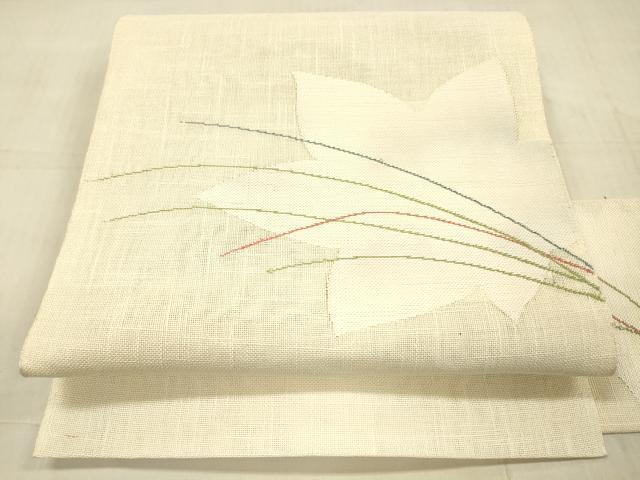 平和屋着物＊夏物　八寸名古屋帯　草葉文　DAAW1927cm