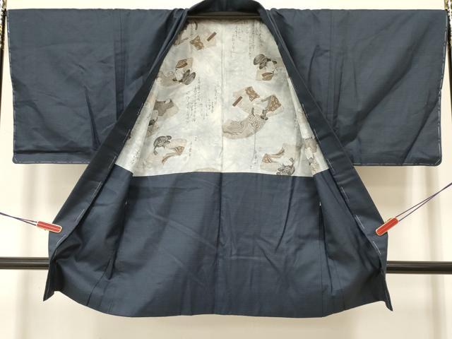 平和屋着物○男性 紬 アンサンブル 長羽織 亀甲柄 正絹 逸品 未使用