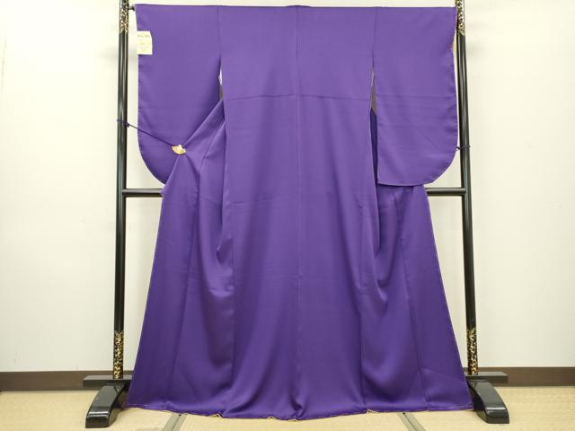 平和屋着物●小振袖　二尺袖　霞地紋　色無地　本紫色　洗える着物　未使用　DAAW3827fe