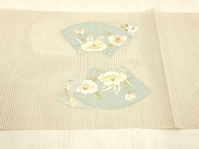 平和屋着物＊夏物 絽綴れ 八寸名古屋帯 刺繍 地紙草花文