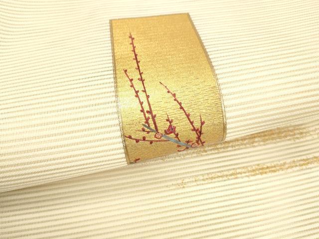 平和屋着物＊夏物 絽綴れ 八寸名古屋帯 刺繍 短冊枝花文