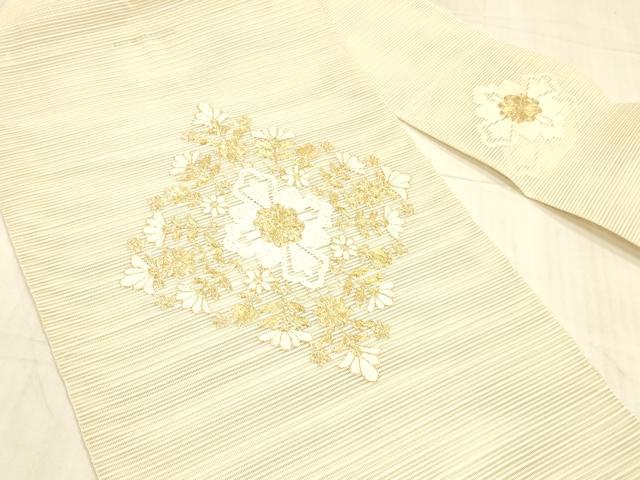 平和屋着物＊夏物 絽綴れ 八寸名古屋帯 駒刺繍 総刺繍 草花