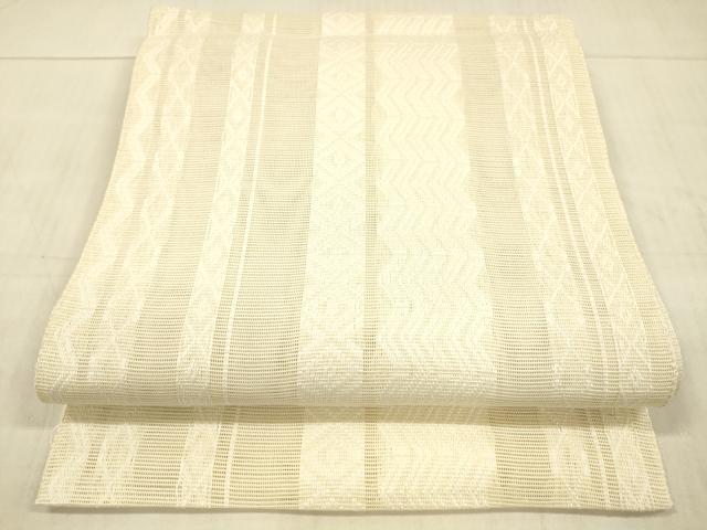 平和屋着物＊夏物　八寸名古屋帯　菱間道　薄卵色　正絹　逸品　DAAW4209cm