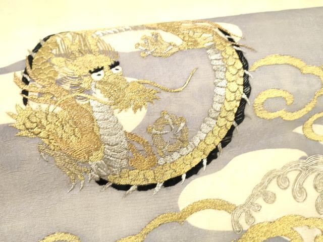 平和屋着物＊夏物　アンティーク　大正ロマン　太鼓柄袋帯　駒刺繍　霞龍文　金銀糸　正絹　逸品　DAAW4221cm 平和屋着物＊夏物 アンティーク 大正ロマン 太鼓柄袋帯 駒刺繍 霞龍文