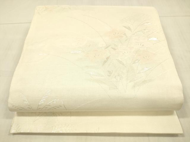 平和屋着物＊夏物　六通柄袋帯　草花文　銀糸　正絹　逸品　DAAW4238cm