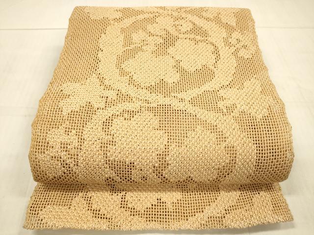 平和屋着物＊夏物　八寸名古屋帯　草花文　杏色　正絹　逸品　DAAW4239cm 平和屋着物＊夏物 八寸名古屋帯 草花文 杏色 正絹 逸品 DAAW4239cmの