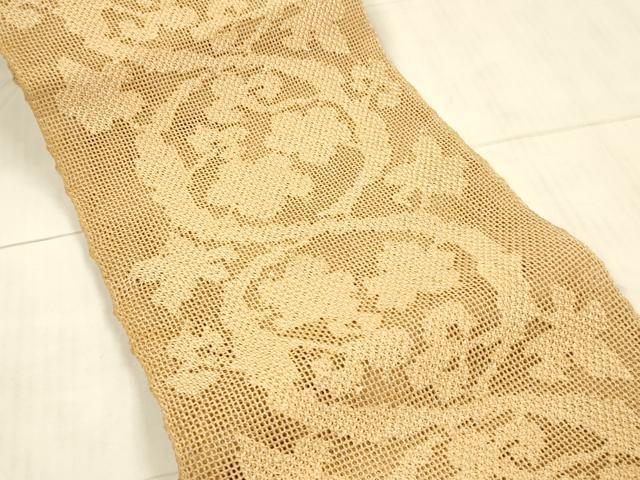平和屋着物＊夏物　八寸名古屋帯　草花文　杏色　正絹　逸品　DAAW4239cm 平和屋着物＊夏物 八寸名古屋帯 草花文 杏色 正絹 逸品 DAAW4239cmの