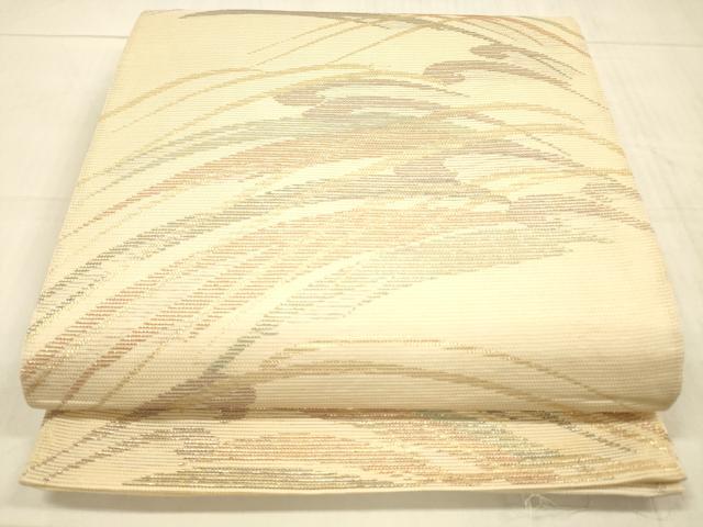 平和屋着物＊夏物　六通柄袋帯　流水草葉文　金糸　正絹　逸品　DAAW4243cm