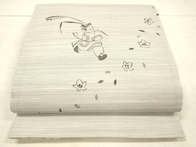 平和屋着物○両面 全通柄袋帯 手描き 抽象文様 童子遊び 銀糸 正絹