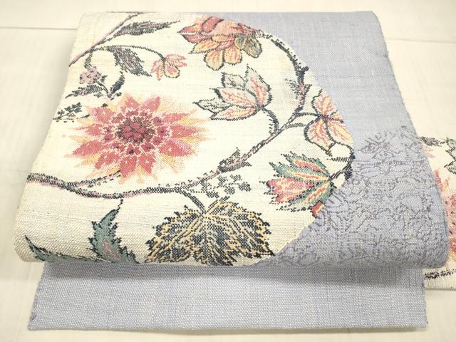 平和屋着物●八寸名古屋帯　紬地　枝花文　正絹　逸品　DAAW4282cm