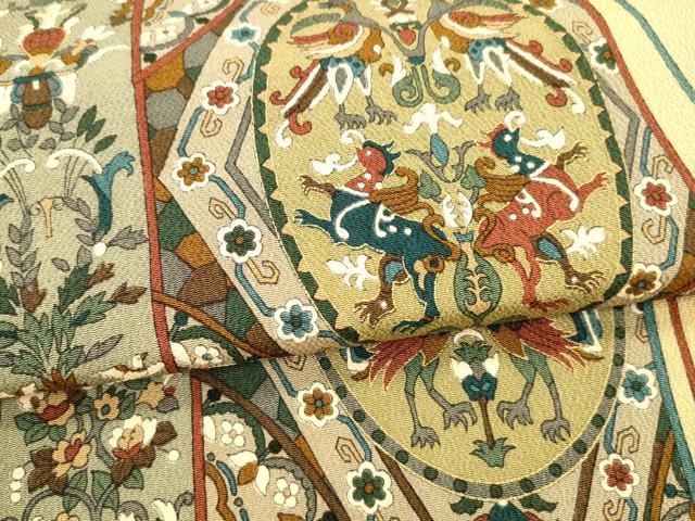 平和屋着物○九寸名古屋帯 鳥獣丸文 鬼しぼ縮緬 正絹 逸品 未