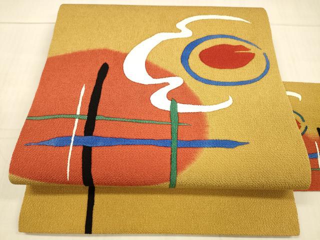 平和屋着物●九寸名古屋帯　抽象文様　鬼しぼ縮緬　正絹　逸品　DAAW4284cm
