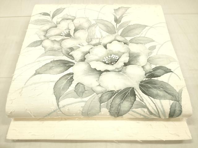 平和屋着物●九寸開き名古屋帯　髭紬　作家物　手描き　草花文　正絹　逸品　DAAW4286cm