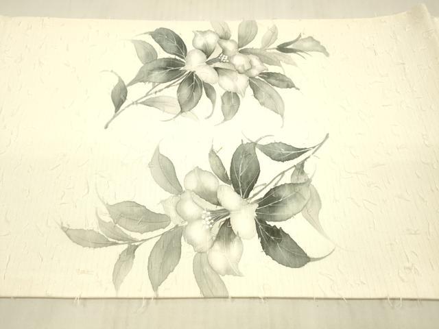 平和屋着物○九寸開き名古屋帯 髭紬 作家物 手描き 草花文