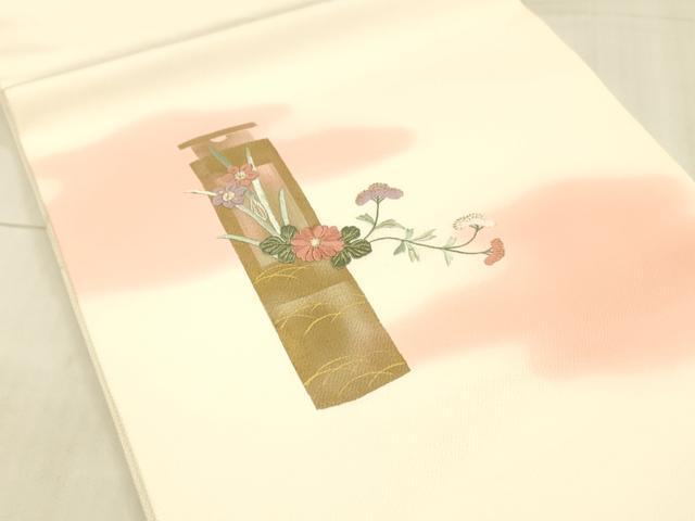 平和屋着物○九寸開き名古屋帯 刺繍 飾花文 金糸 正絹 逸品 DAAW4288cm