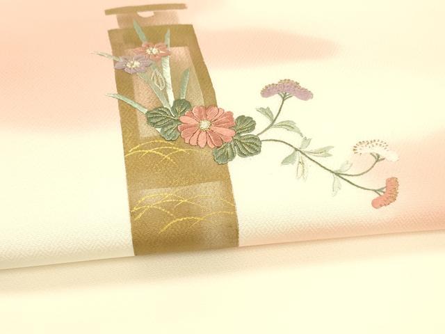 平和屋着物○九寸開き名古屋帯 刺繍 飾花文 金糸 正絹 逸品 DAAW4288cm