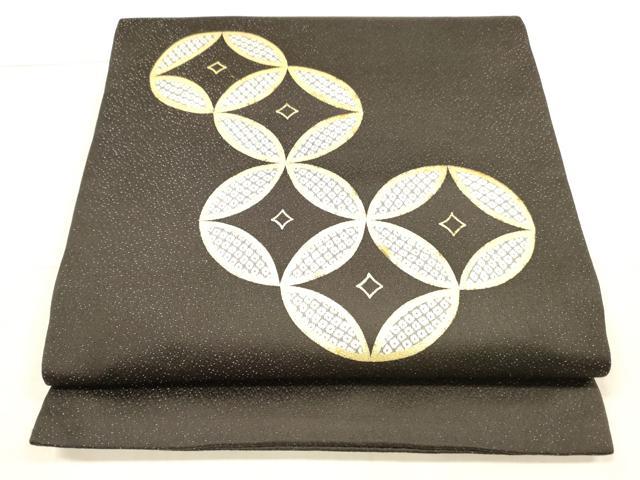 平和屋着物●九寸開き名古屋帯　吉祥鹿の子文　金彩　銀通し地　正絹　逸品　DAAW4292cm