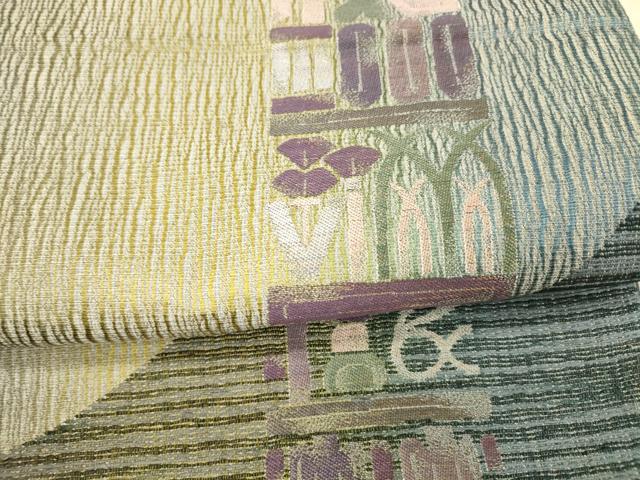 平和屋着物○両方向 太鼓柄袋帯 雪輪草花文 銀糸 正絹 逸品 DAAW4310cm